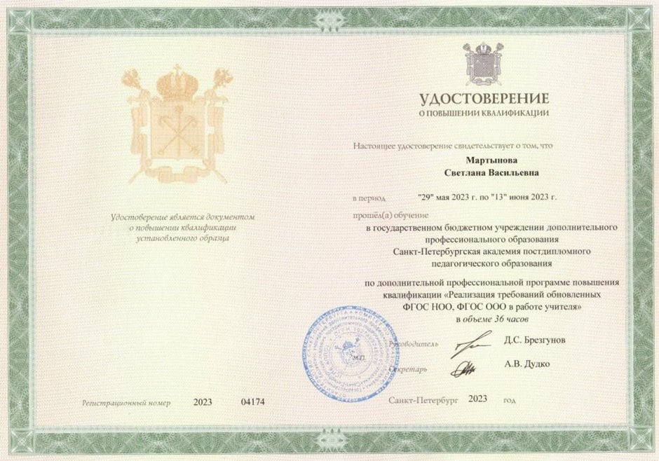 2022-2023 Мартынова С.В. (Удостоверение повышение квалификации ФГОС 36ч)